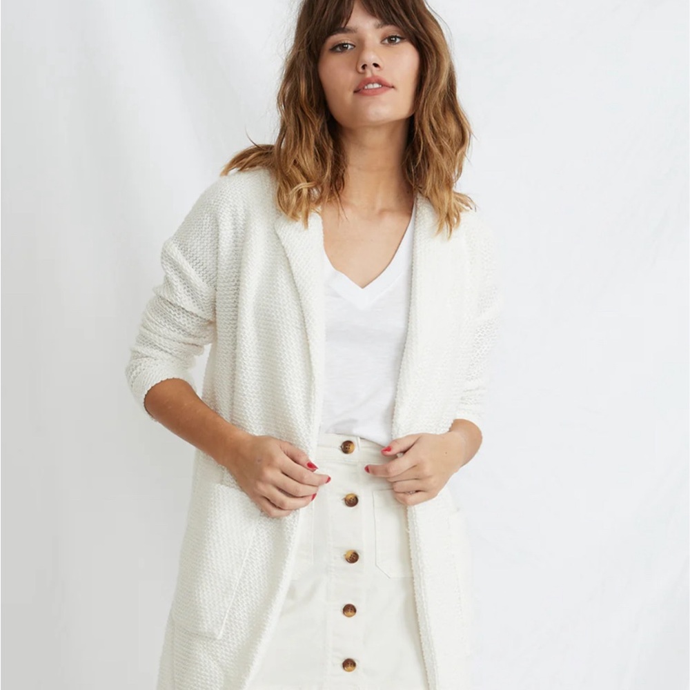 Marine Layer Women’s Birdseye Collared Cardigan in White - Small